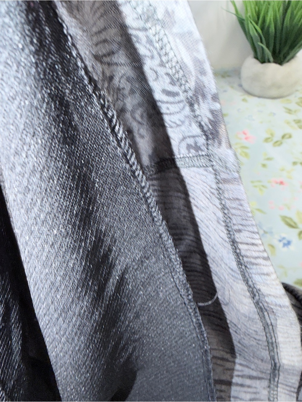 Tribal Floral Damask A-Line Skirt in Charcoal Gray Casual Lined 🌪️ - Picture 3 of 6